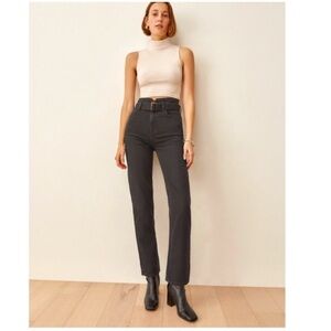 Reformation Cynthia Belted High Rise Straight Jeans NO BELT 28 faded black wash
